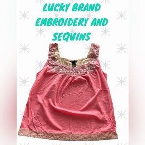 Lucky Brand 🍀Floral and Sequins Embroidery Tank Trending Now! EUC